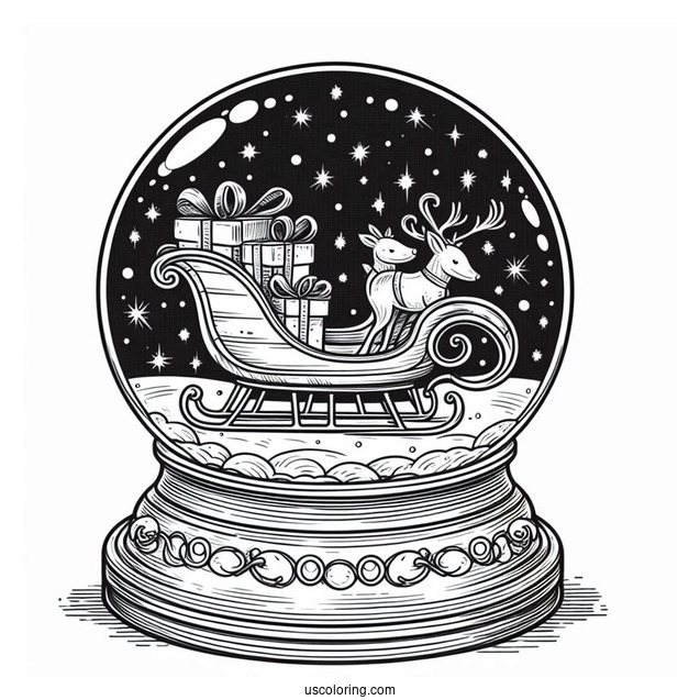 Grand Sleigh With Presents Snow Globe Coloring Page