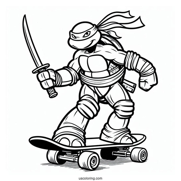 Ninja Turtles Coloring Page Of Michelangelo On Skateboard