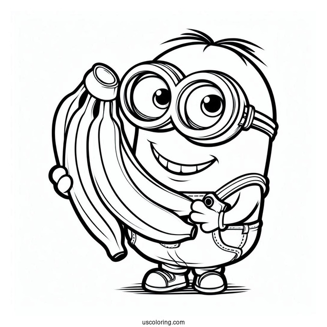 Minion Holding Bananas Coloring For Kids