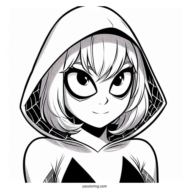 Close Up Of Spider Gwen Coloring Page For Preschoolers