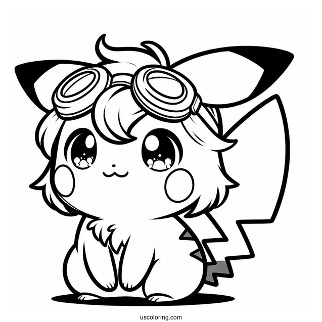 Cute Pichu Coloring Page Wearing Goggles For Kids