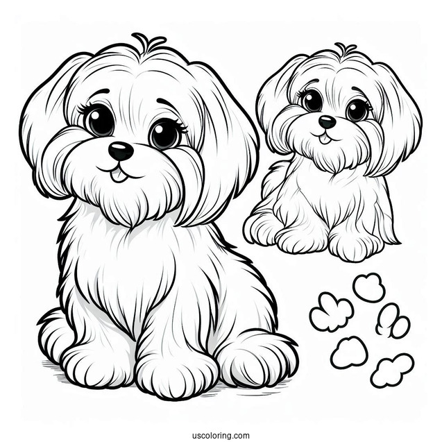 Coloring Sheet Of Maltese Dog With Paw Up