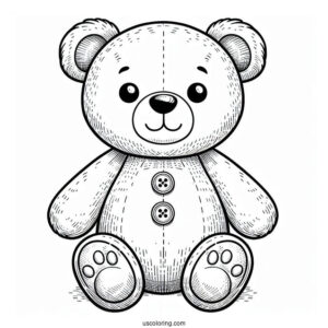 Teddy Bear Coloring Page With Button Eyes