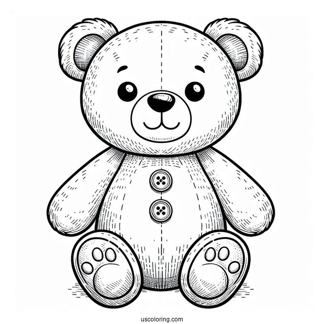 Teddy Bear Coloring Page With Button Eyes