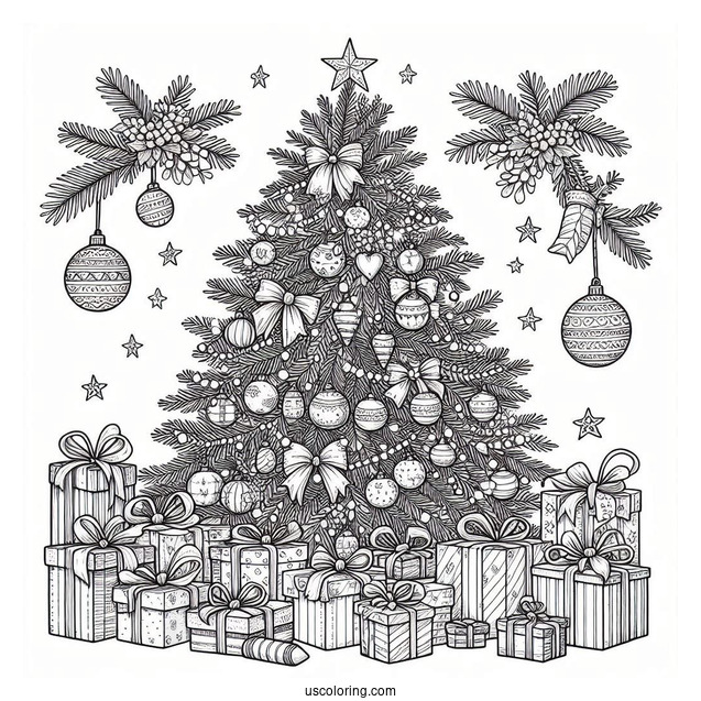 Realistic Christmas Tree With Lots Of Presents