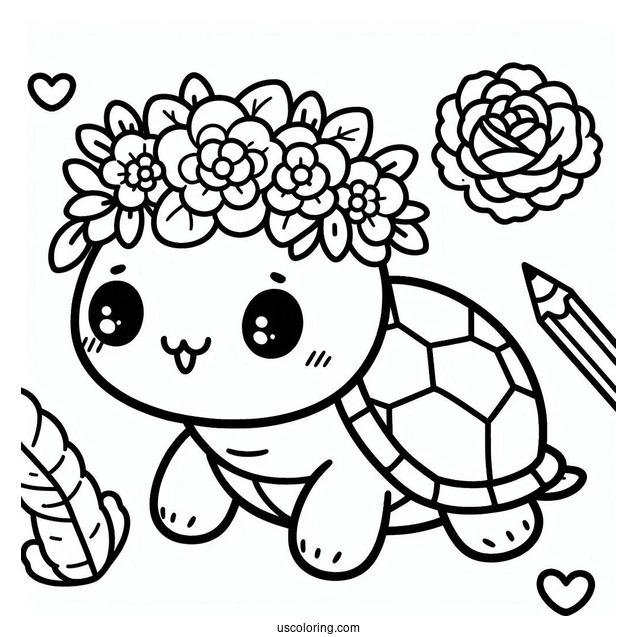 Kawaii Turtle Coloring Page