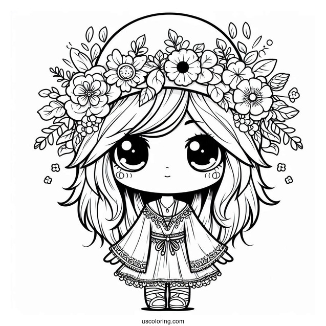 Hippie Chibi Girl With Floral Hat