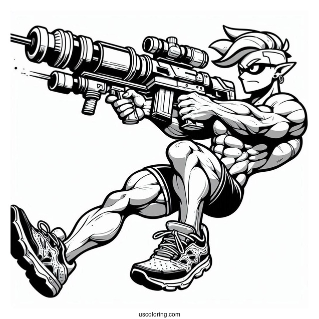 Muscular Splatoon Coloring Page Of Guy Shooting Inkjet