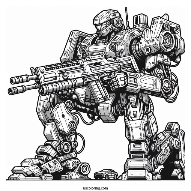 Detailed Combat Robot Coloring Page