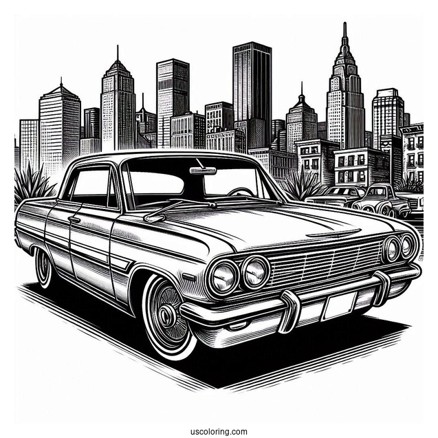 Vintage Lowrider Coloring Page Parked In The City