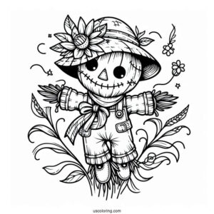 Stitch Clinging To A Scarecrow Coloring Page For Kids