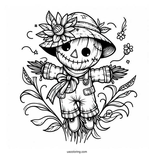 Stitch Clinging To A Scarecrow Coloring Page For Kids