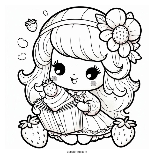 Strawberry Shortcake Coloring Page of Easy Blueberry Muffing Holding Book