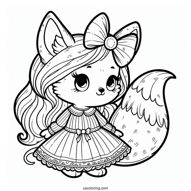Little Girl Fox With A Bow And A Dress