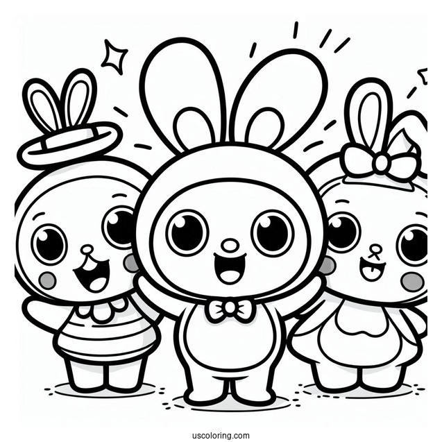 Happy Pororo Coloring Page Of Loopy, Eddy, Petty, Crong, And Poby