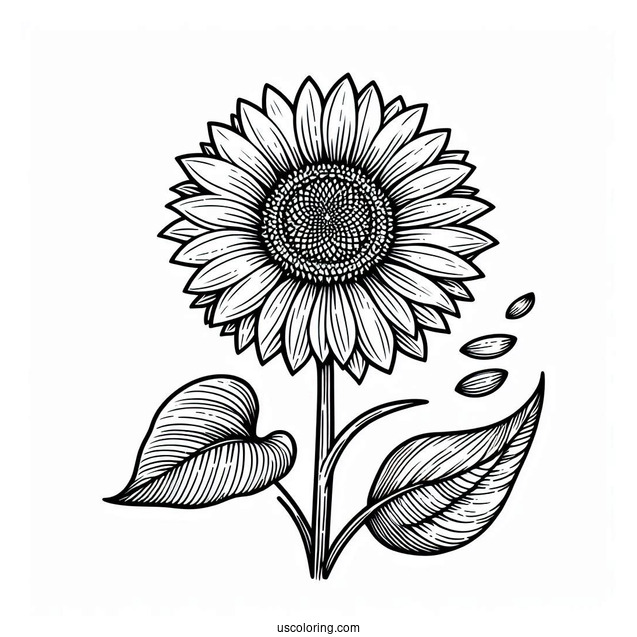 Tall Sunflower With Seeds Coloring In