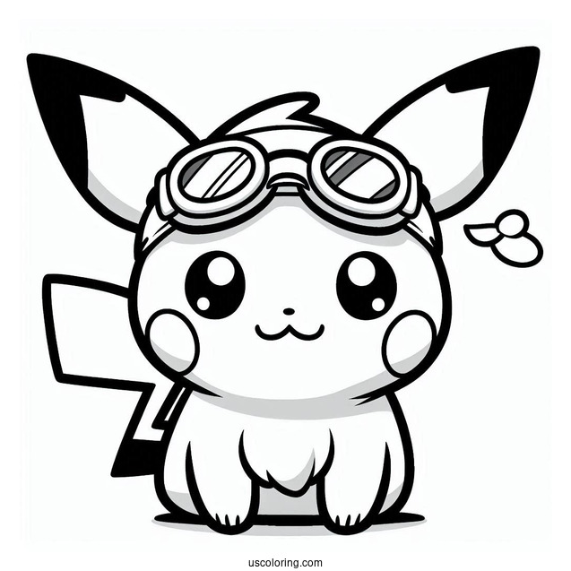 Cute Pichu Coloring Page Wearing Goggles For Kids