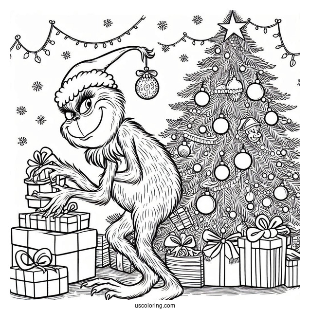 Grinch Stealing Presents And Ornaments From Christmas Tree