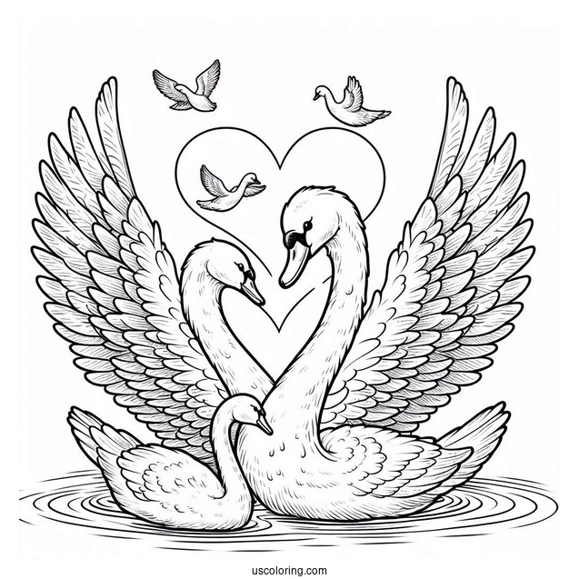 Swan Coloring Page Forming Heart With Their Heads