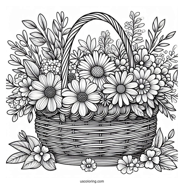 Basket Of Flowers In Spring Coloring Page Garden