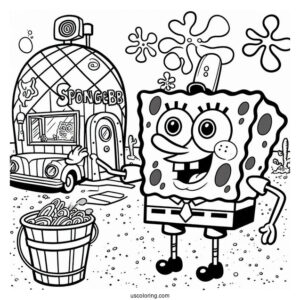 SpongeBob Coloring Page Man Ray Outside Of Chum Bucket