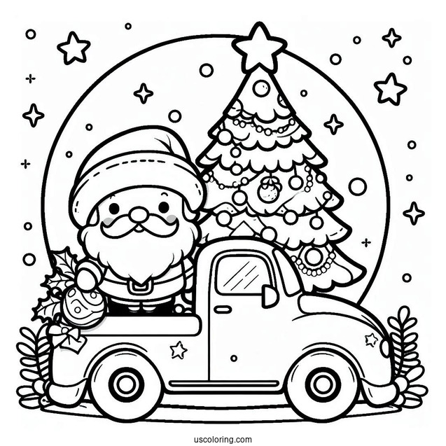 Santa With Christmas Tree On Car