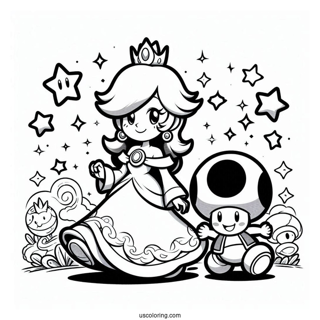 Rosalina Coloring Page With Toad And Luigi