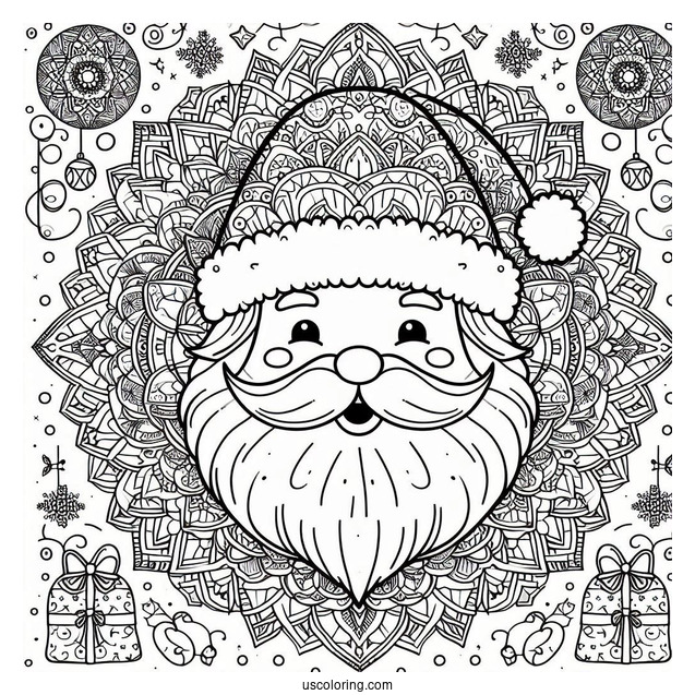 Smiling Santa Claus Christmas Mandala Coloring Page
