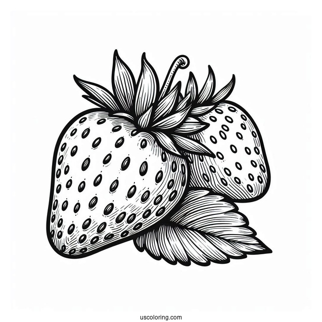 Realistic Strawberry Coloring Page Flashcard