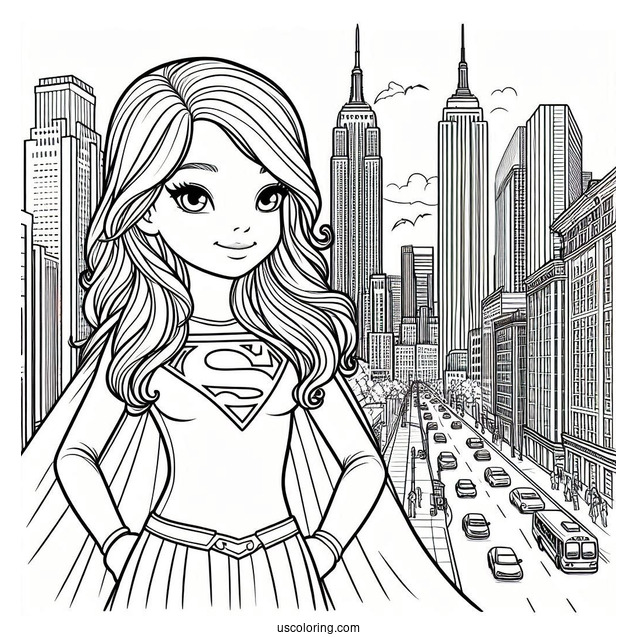 Supergirl Coloring Page In New York City For Kids