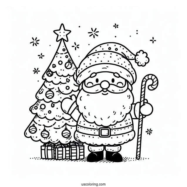 Santa Themed Christmas Tree Coloring Sheet