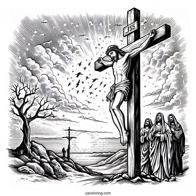 Crucifixion of Jesus On The Cross Coloring