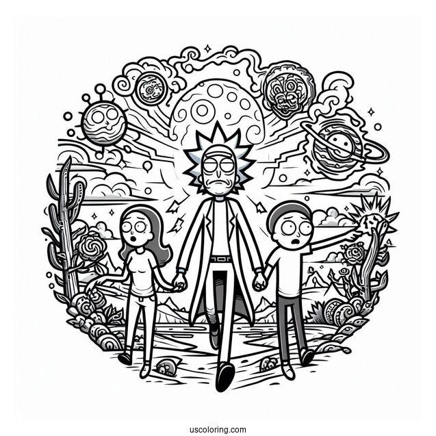 Rick, Morty, Summer, And Beth Coloring Sheet