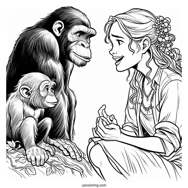 Tarzan Coloring Page Of Jane Talking To A Chimpanzee