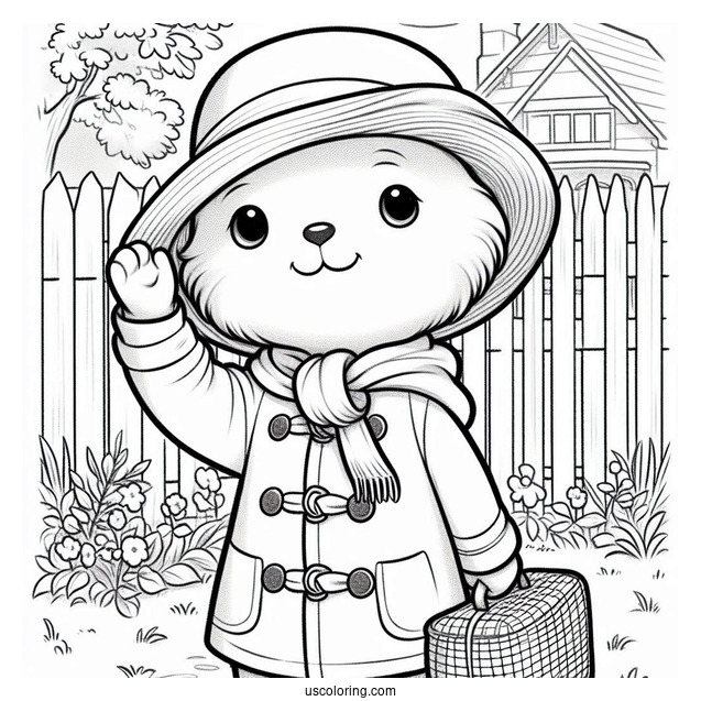 Kawaii Paddington Coloring Page Waving From A Backyard For Kids