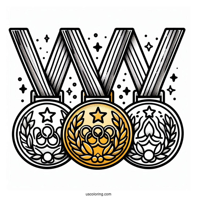 Gold, Silver, And Bronze Olympics Coloring Page Of Medals