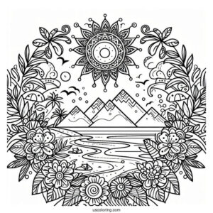 Summer Coloring Page Of Beach Landscape Mandala