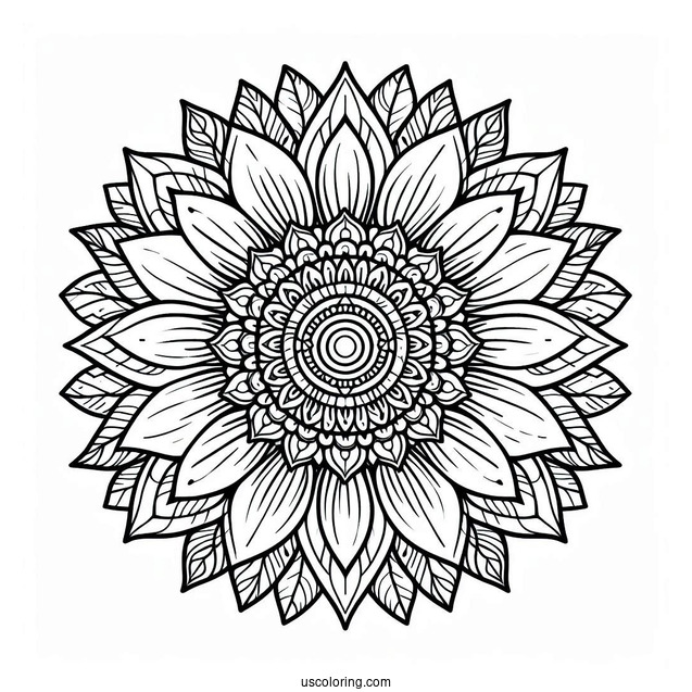 Coloring Mandala Sunflower For Adults