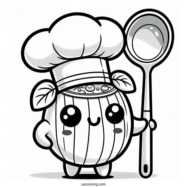 Kawaii Ratatouille Coloring Page Holding A Ladle For Preschoolers