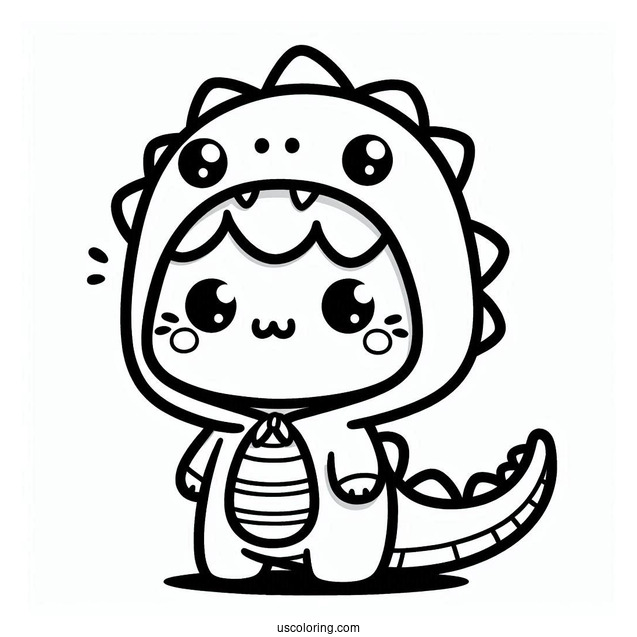 Kawaii Cat In A Dinosaur Onesie Coloring Sheet