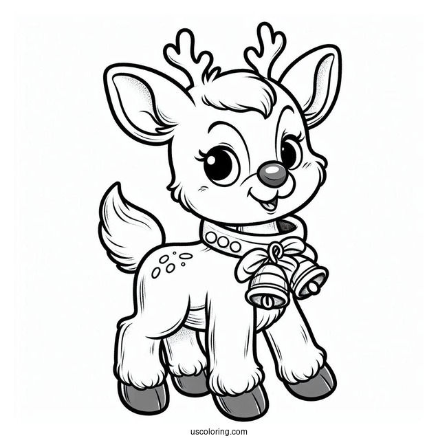Rudolph Coloring Page Wearing Collar With Bells