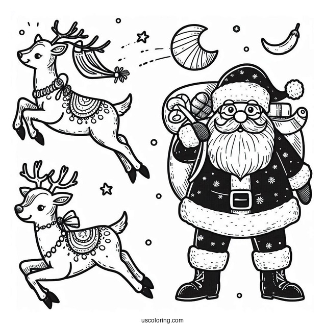 Easy Outline Of Santa With Dasher And Comet_