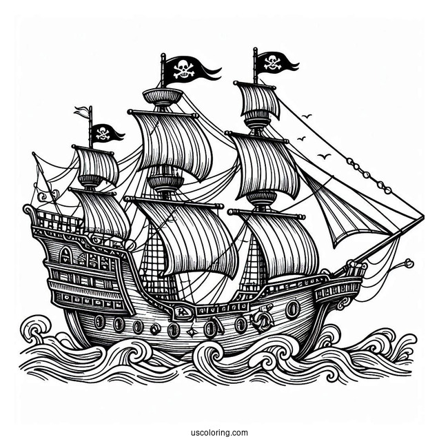Detailed Pirate Ship Coloring Page