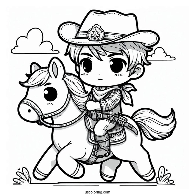 Chibi Coloring Page Cowboy on Horseback