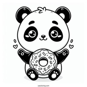 Panda Coloring Page Donut Treat with Ears and Face For Preschoolers