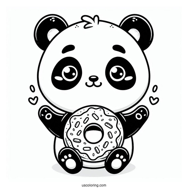 Panda Coloring Page Donut Treat with Ears and Face For Preschoolers