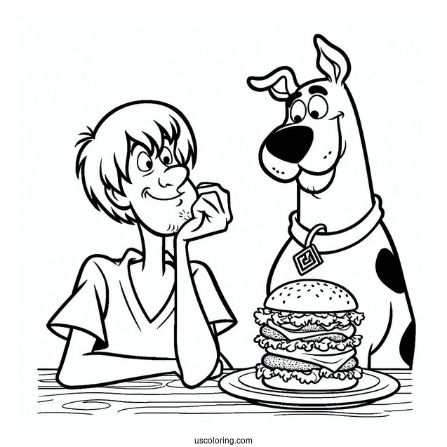 Shaggy And Scooby-Doo Looking At Burger To Eat