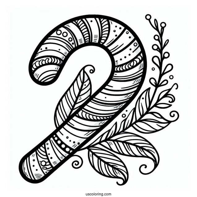 Simple To Color Candy Cane For Kids