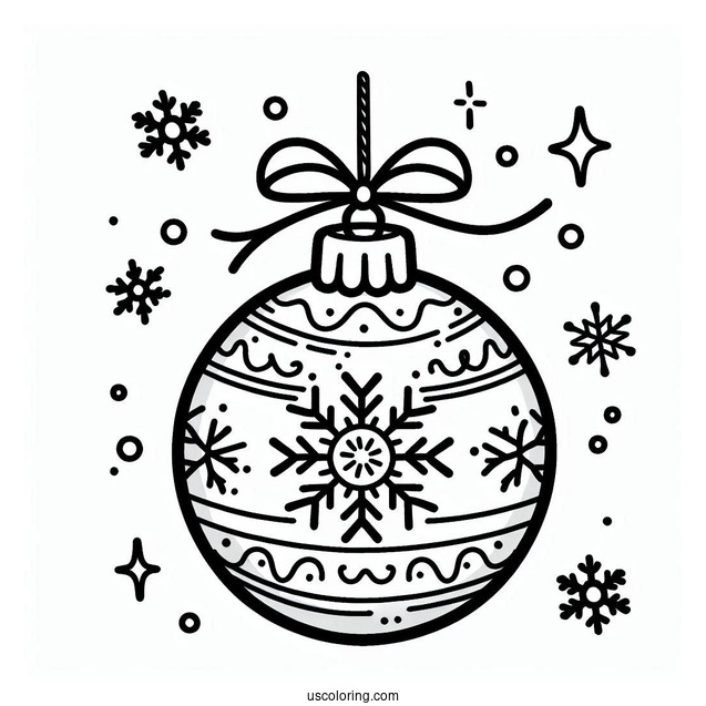 Cartoon Bauble With Snowflakes Christmas Ornaments Coloring Page For Preschoolers
