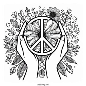Easy Hands Holding Up A Floral Peace Coloring Page